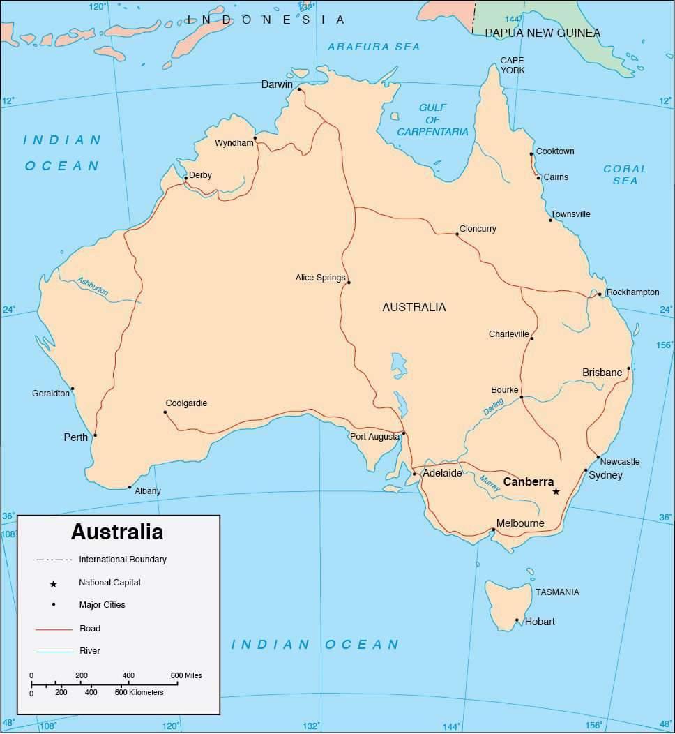 Map Of Australia With Major Cities 