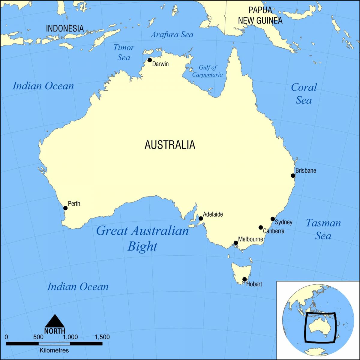 Australia on world map surrounding countries and location on Oceania map